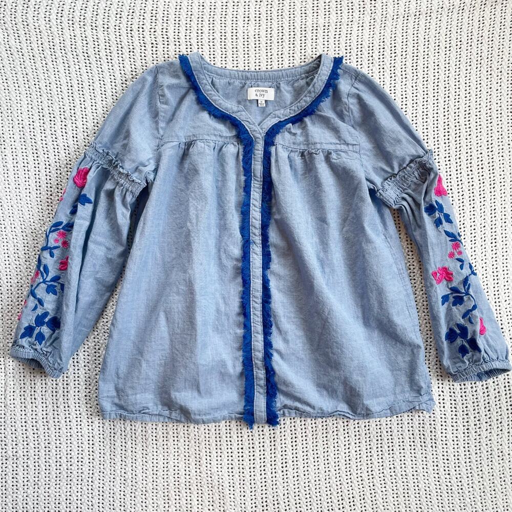 Crown & Ivy Embroidered Sleeve Blouse